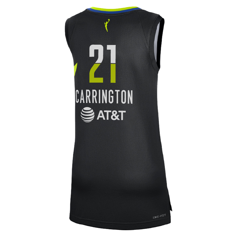 A youth Nike Rebel jersey in black with blue and yellow accents, featuring the number 21 and the text 'Texas' and 'Gem'.