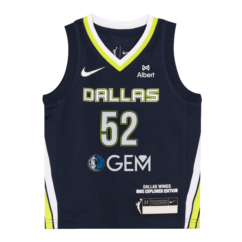Navy basketball jersey with 'Dallas' and number '52', featuring Nike and Albert logos 