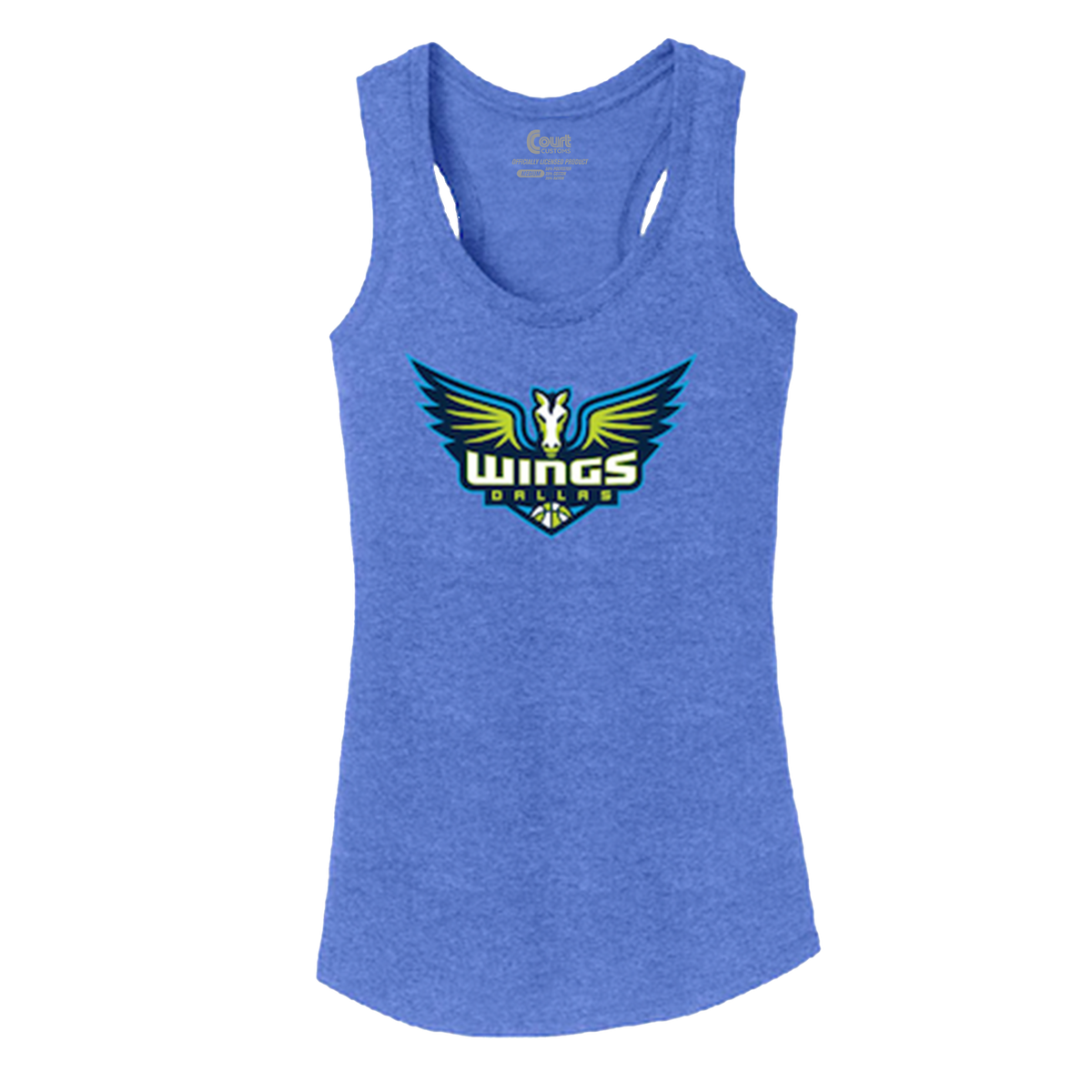 Blue tank top with 'Wings Dallas' logo on a white background