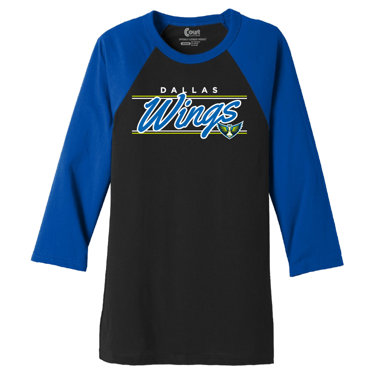 Dallas Wings Script Raglan 3/4 Sleeve T-Shirt
